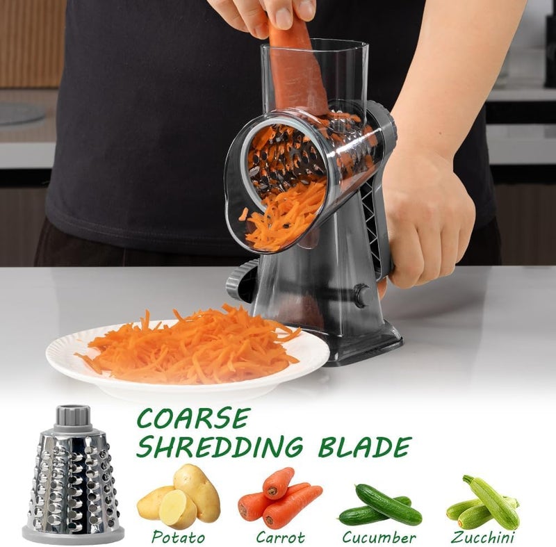 Maxceysen 3 in 1 Manual Vegetable Cutter Machine with Stainless Steel Changeable Blades Rotary Cheese Grater Kitchen Tool Potato Slicer Shredder Nuts Chocolate Chopper (Transparent black) - Image 3